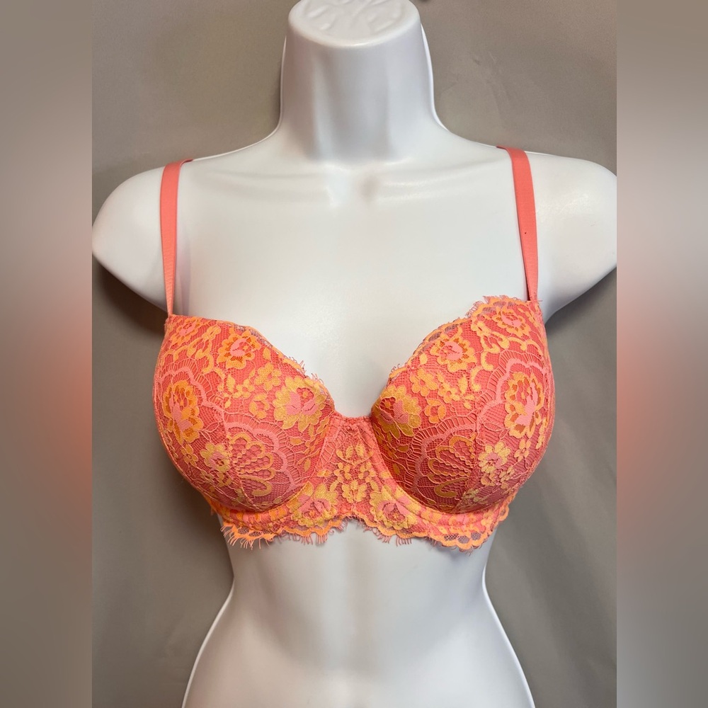Victoria's Secret 32 DD DREAM ANGELS* CROSSDYE LACE LINED DEMI BRA Cocktail Pink